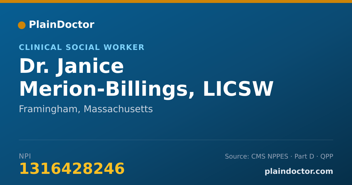 Shareable card for Janice Merion-Billings, LICSW - Clinical Social Worker, Framingham, MA