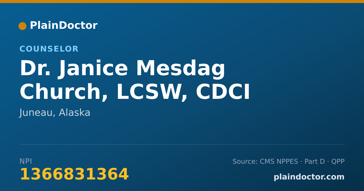 Shareable card for Janice Mesdag Church, LCSW, CDCI - Counselor, Juneau, AK