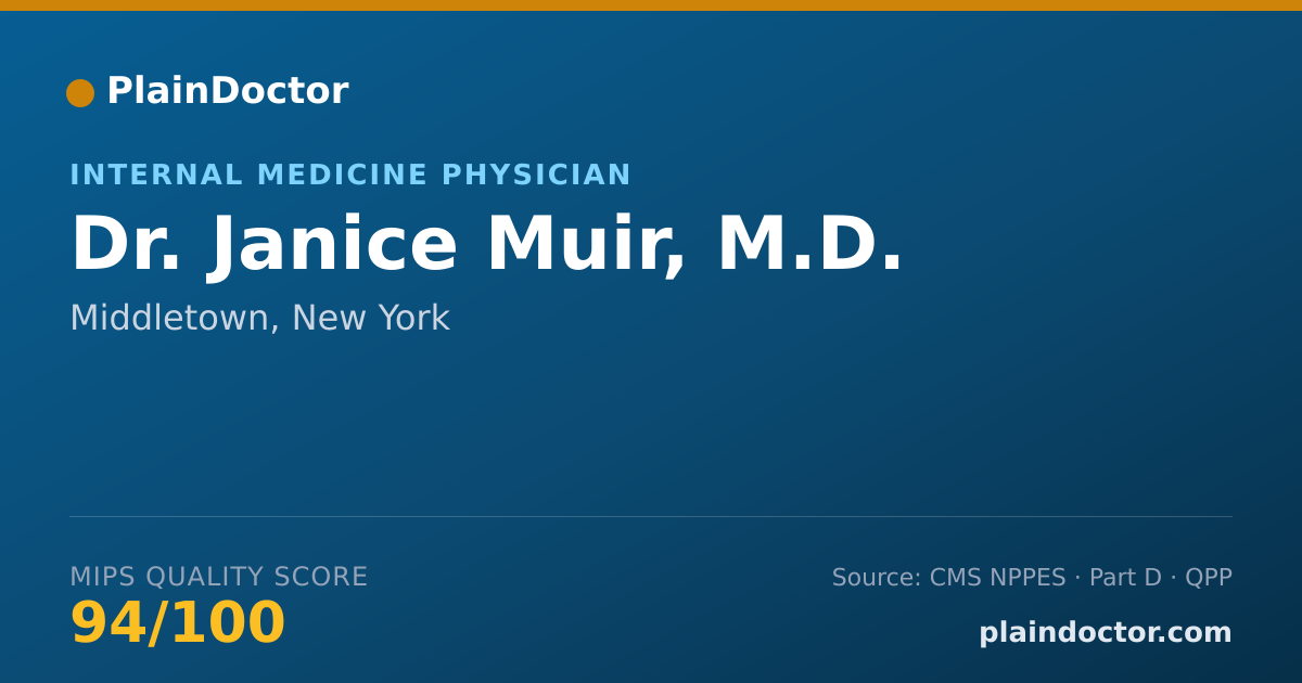 Shareable card for Janice Muir, M.D. - Internal Medicine Physician, Middletown, NY