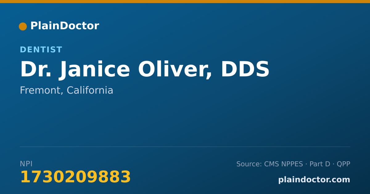 Shareable card for Janice Oliver, DDS - Dentist, Fremont, CA