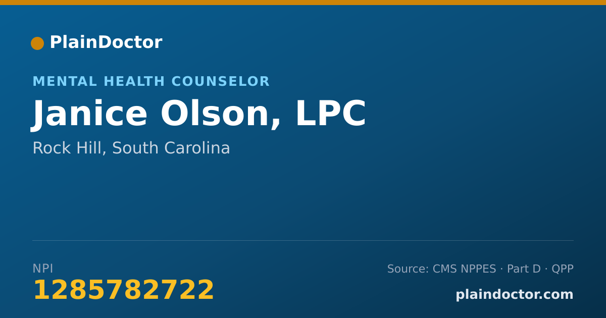Shareable card for Janice Olson, LPC - Mental Health Counselor, Rock Hill, SC