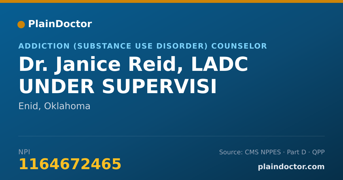 Shareable card for Janice Reid, LADC UNDER SUPERVISI - Addiction (Substance Use Disorder) Counselor, Enid, OK