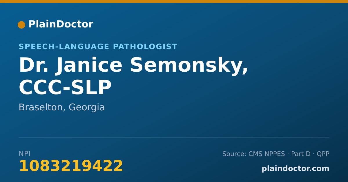Shareable card for Janice Semonsky, CCC-SLP - Speech-Language Pathologist, Braselton, GA