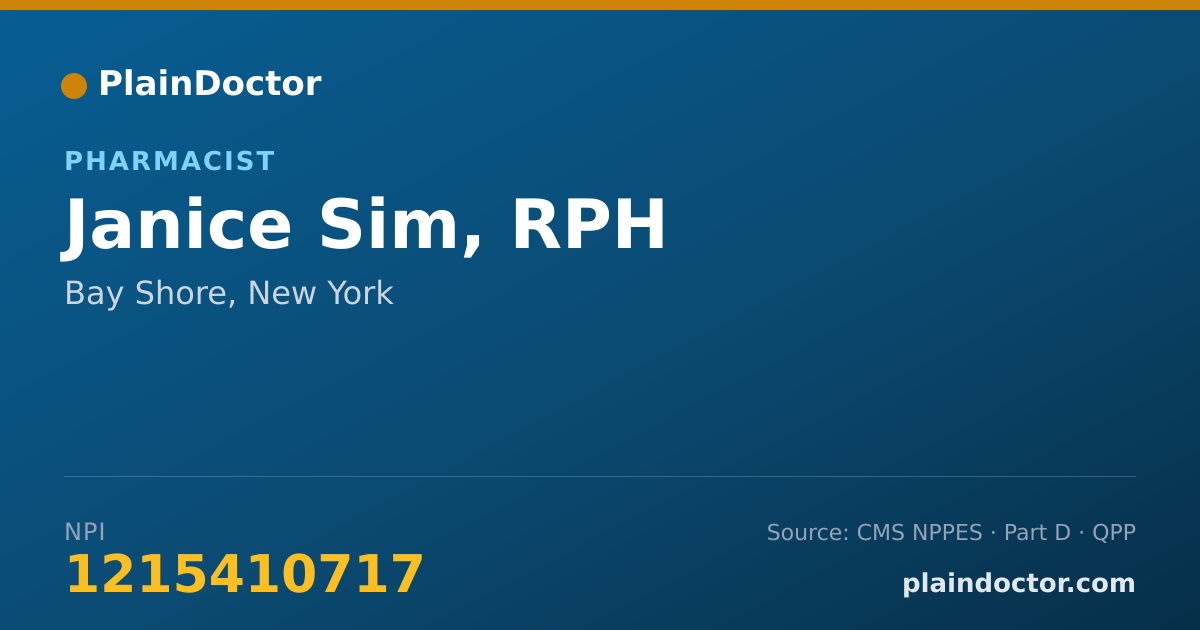 Shareable card for Janice Sim, RPH - Pharmacist, Bay Shore, NY