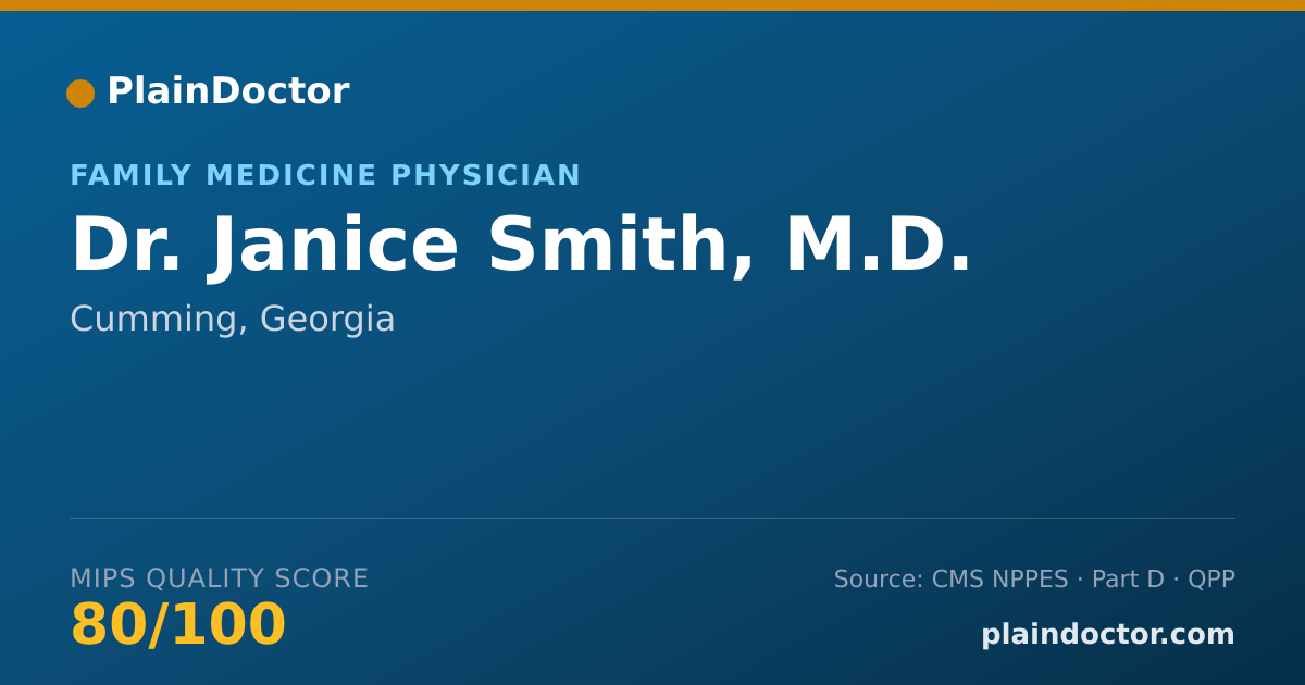 Shareable card for Janice Smith, M.D. - Family Medicine Physician, Cumming, GA