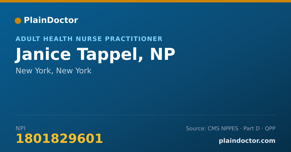 Shareable card for Janice Tappel, NP - Adult Health Nurse Practitioner, New York, NY