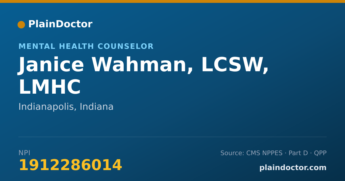 Shareable card for Janice Wahman, LCSW, LMHC - Mental Health Counselor, Indianapolis, IN