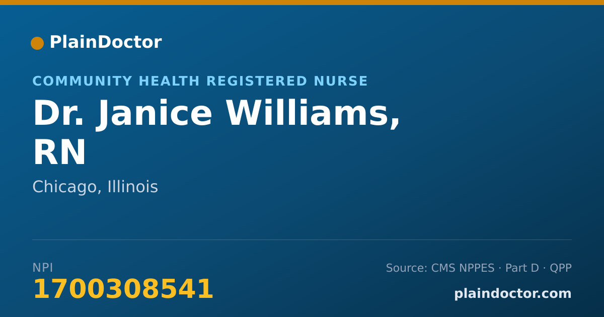 Shareable card for Janice Williams, RN - Community Health Registered Nurse, Chicago, IL
