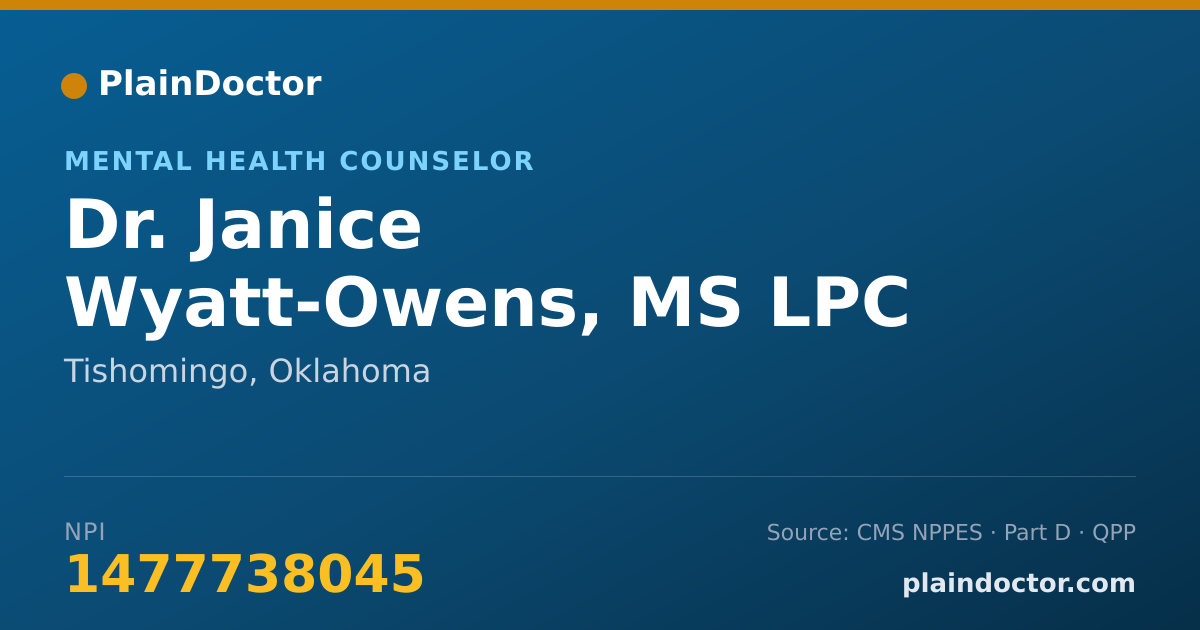 Shareable card for Janice Wyatt-Owens, MS LPC - Mental Health Counselor, Tishomingo, OK