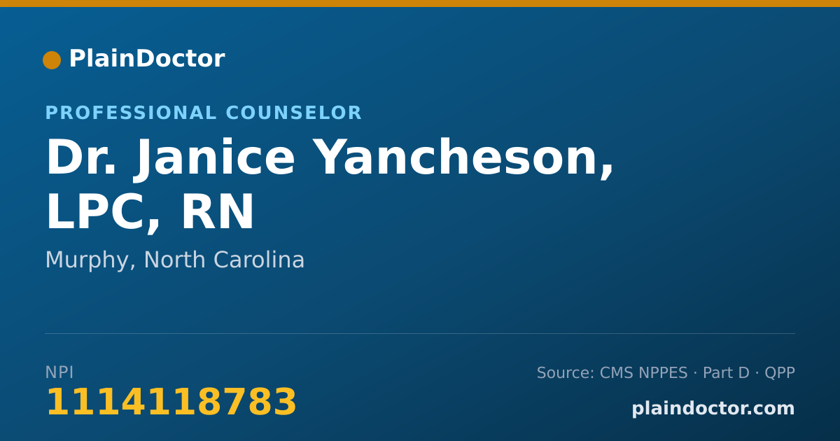 Shareable card for Janice Yancheson, LPC, RN - Professional Counselor, Murphy, NC
