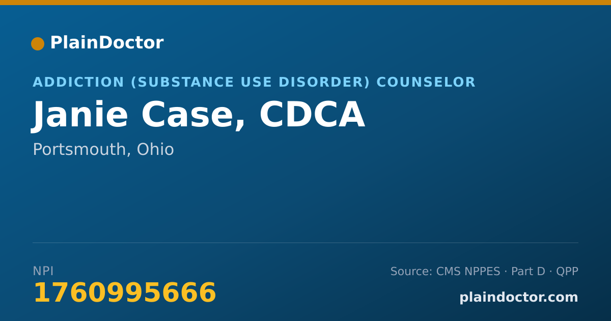 Shareable card for Janie Case, CDCA - Addiction (Substance Use Disorder) Counselor, Portsmouth, OH