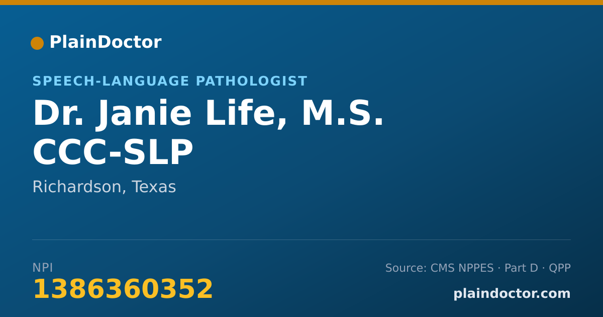 Shareable card for Janie Life, M.S. CCC-SLP - Speech-Language Pathologist, Richardson, TX
