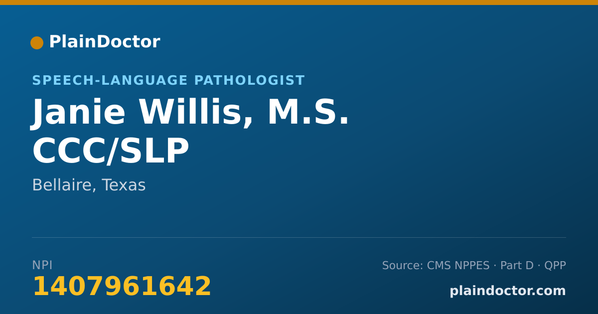 Shareable card for Janie Willis, M.S. CCC/SLP - Speech-Language Pathologist, Bellaire, TX