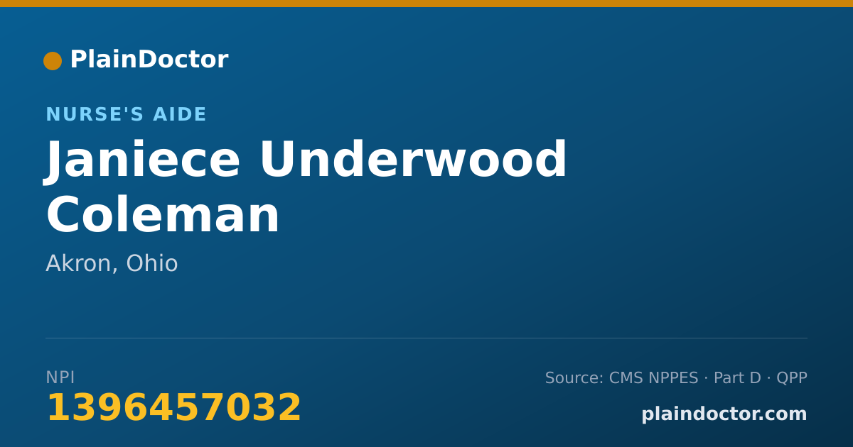 Shareable card for Janiece Underwood Coleman - Nurse's Aide, Akron, OH