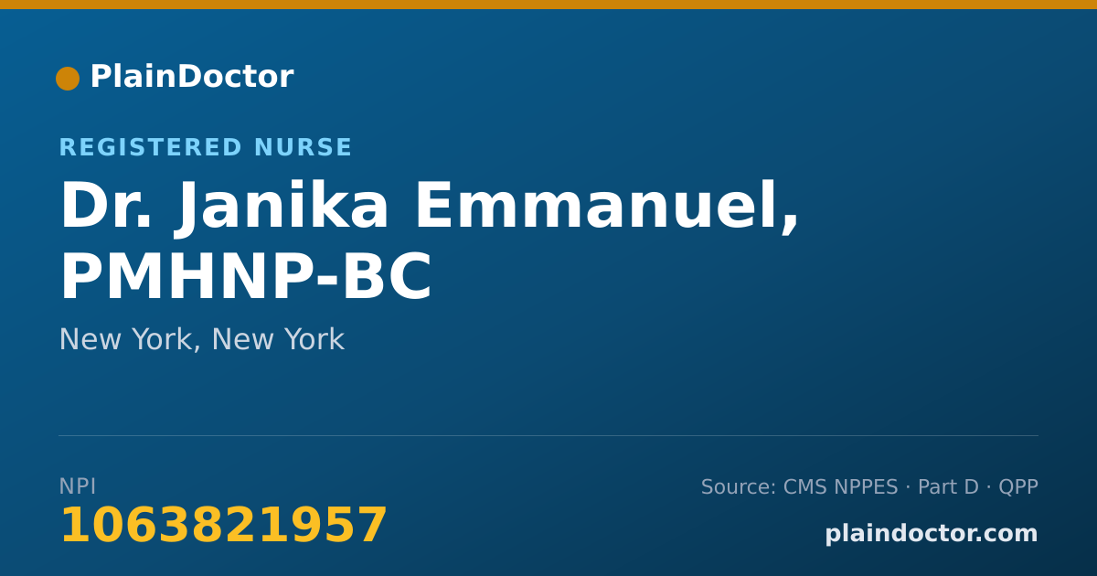 Shareable card for Janika Emmanuel, PMHNP-BC - Registered Nurse, New York, NY