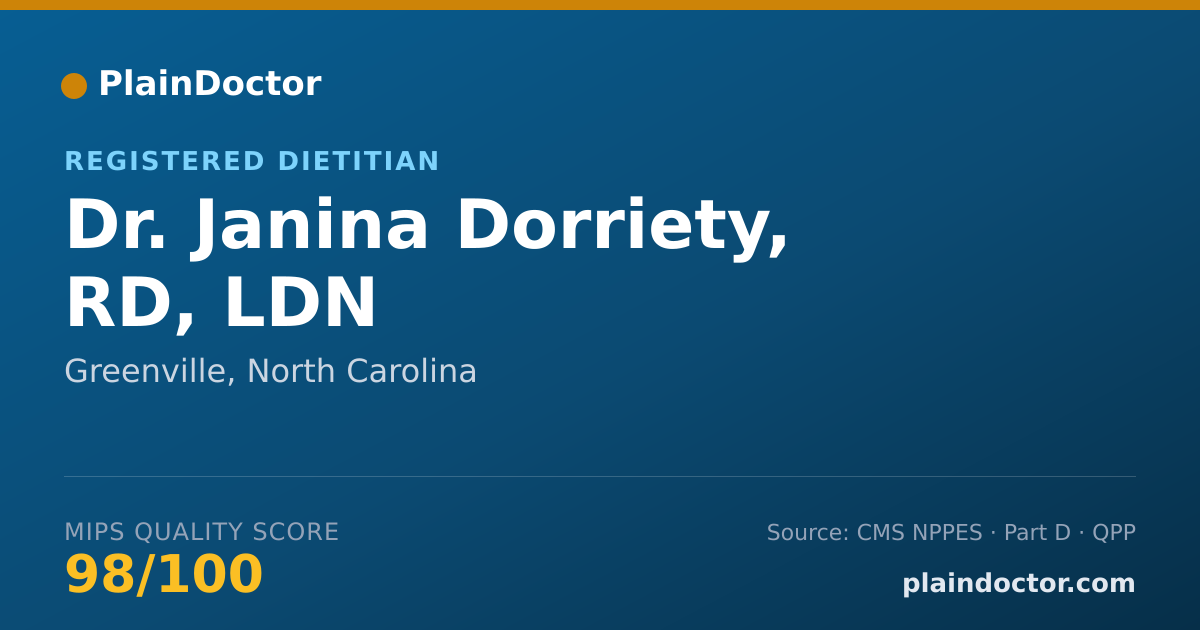 Shareable card for Janina Dorriety, RD, LDN - Registered Dietitian, Greenville, NC