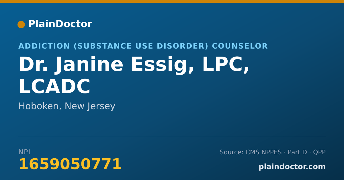 Shareable card for Janine Essig, LPC, LCADC - Addiction (Substance Use Disorder) Counselor, Hoboken, NJ