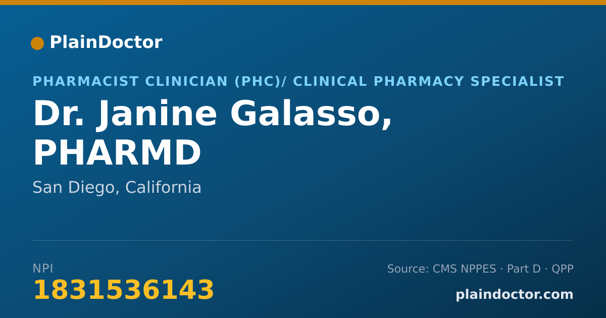 Shareable card for Janine Galasso, PHARMD - Pharmacist Clinician (PhC)/ Clinical Pharmacy Specialist, San Diego, CA