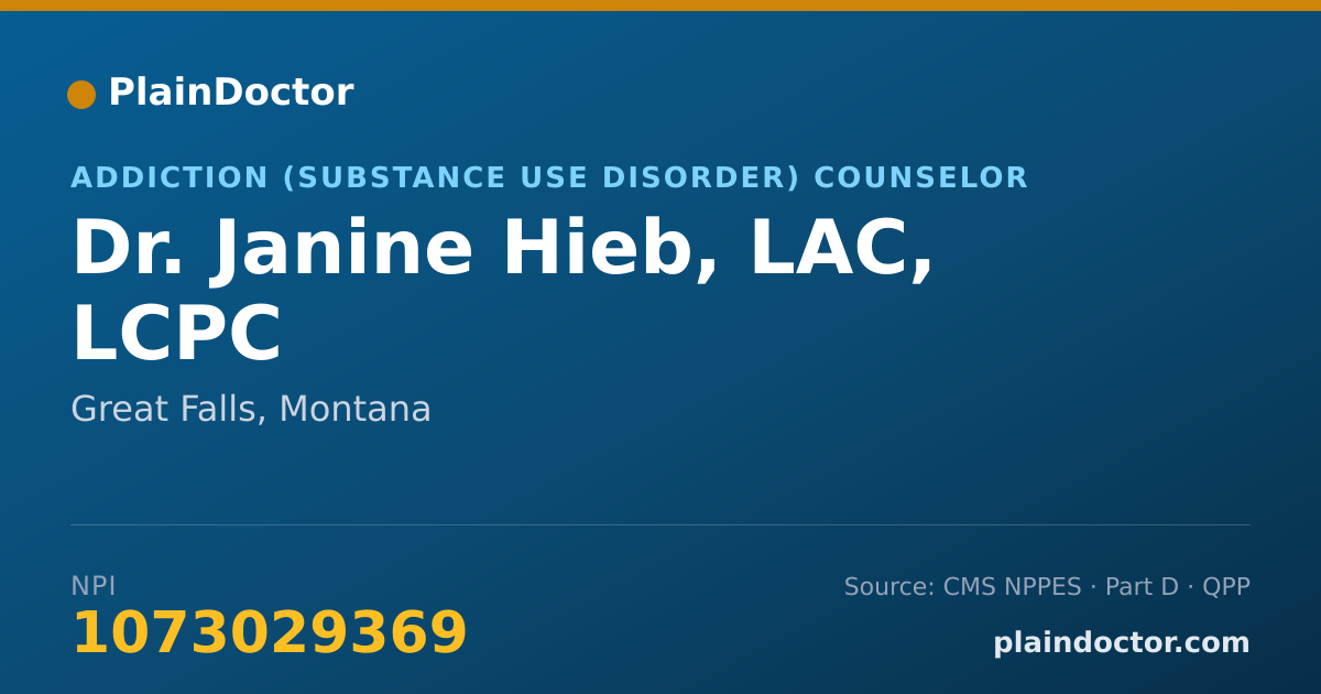 Shareable card for Janine Hieb, LAC, LCPC - Addiction (Substance Use Disorder) Counselor, Great Falls, MT