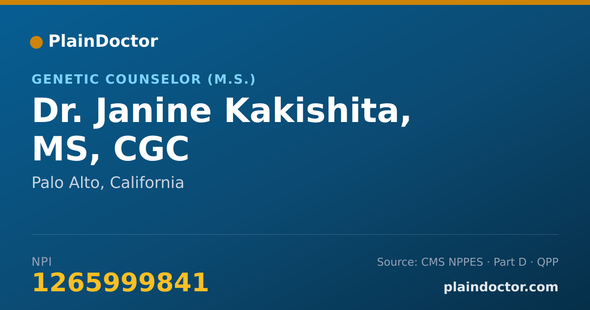 Shareable card for Janine Kakishita, MS, CGC - Genetic Counselor (M.S.), Palo Alto, CA