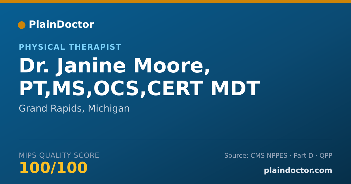 Shareable card for Janine Moore, PT,MS,OCS,CERT MDT - Physical Therapist, Grand Rapids, MI