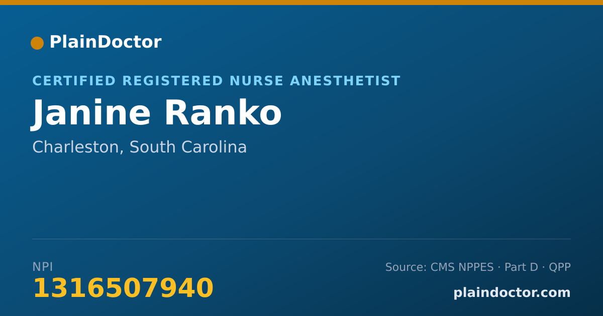 Shareable card for Janine Ranko - Certified Registered Nurse Anesthetist, Charleston, SC