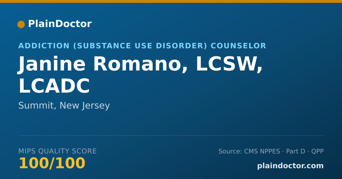 Shareable card for Janine Romano, LCSW, LCADC - Addiction (Substance Use Disorder) Counselor, Summit, NJ