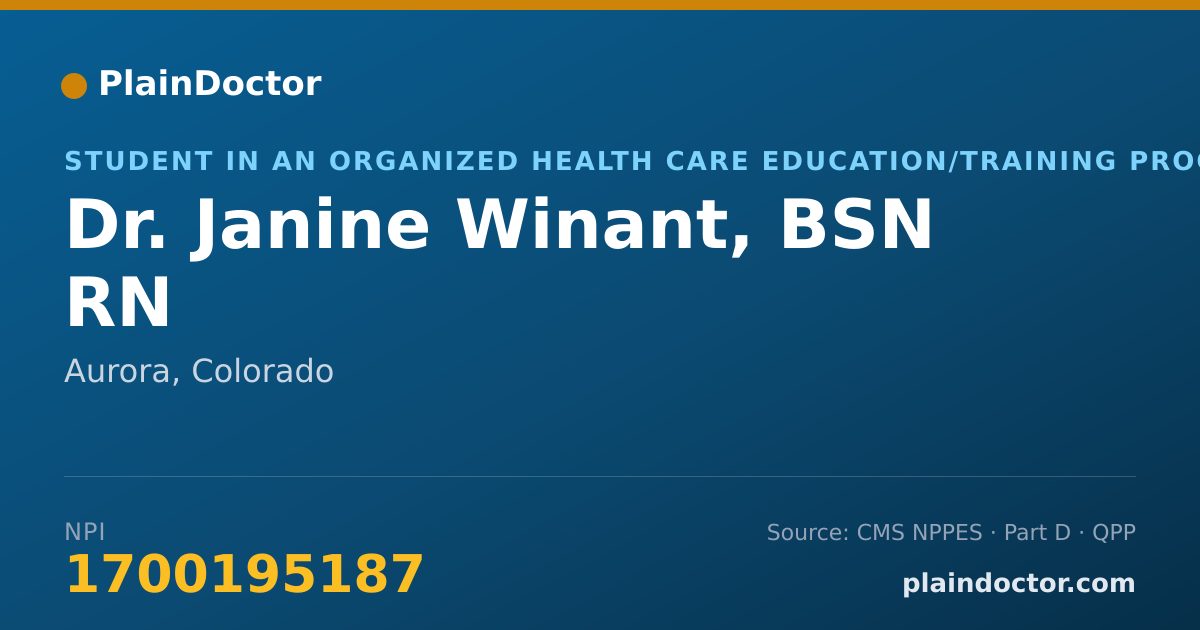 Shareable card for Janine Winant, BSN RN - Student in an Organized Health Care Education/Training Program, Aurora, CO