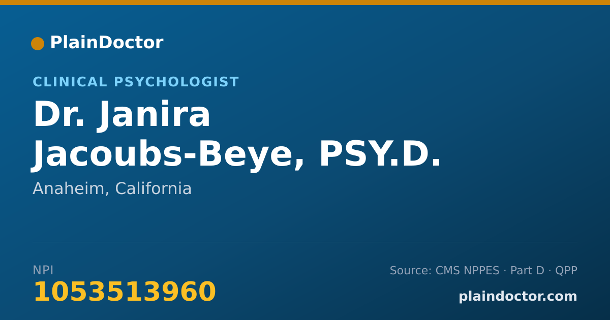 Shareable card for Janira Jacoubs-Beye, PSY.D. - Clinical Psychologist, Anaheim, CA