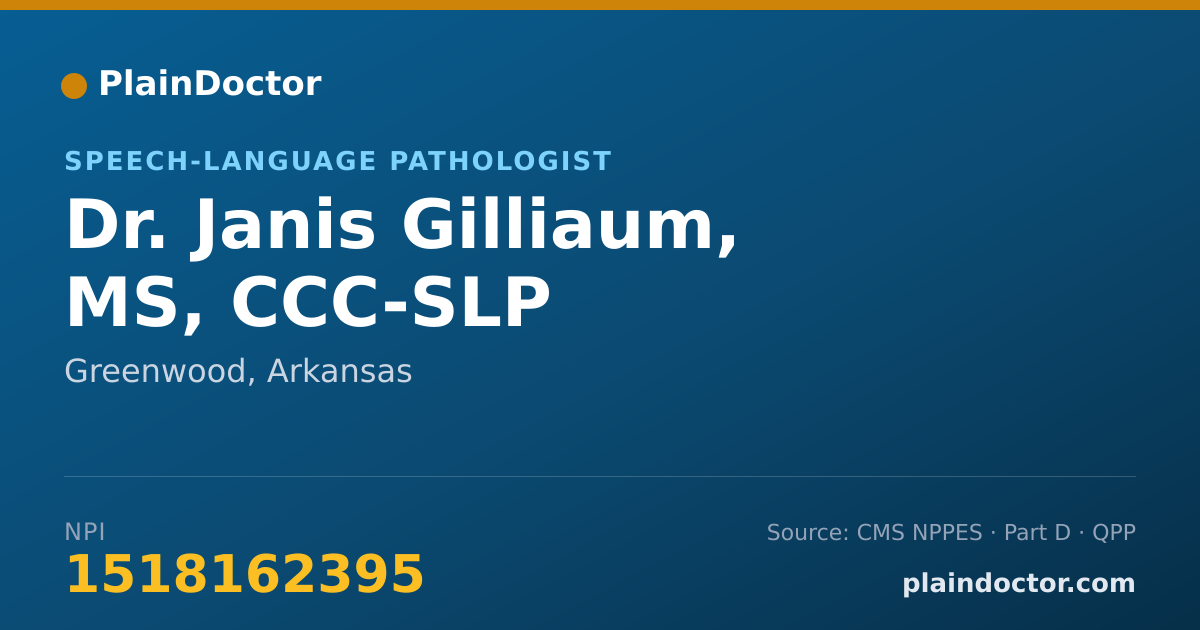 Shareable card for Janis Gilliaum, MS, CCC-SLP - Speech-Language Pathologist, Greenwood, AR