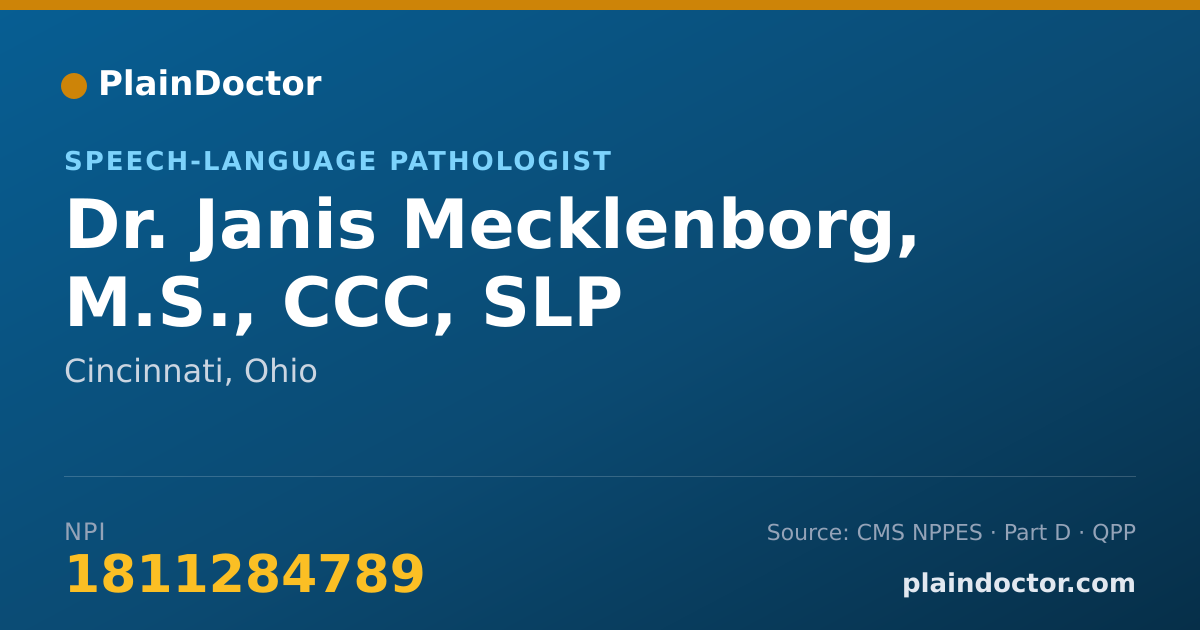 Shareable card for Janis Mecklenborg, M.S., CCC, SLP - Speech-Language Pathologist, Cincinnati, OH