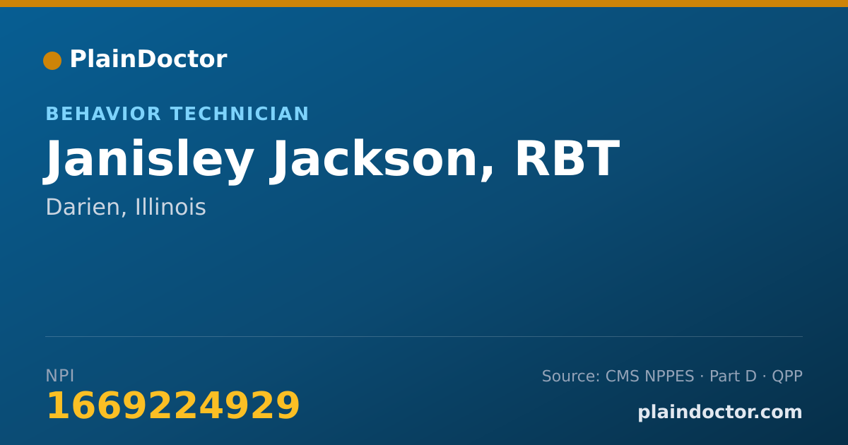 Shareable card for Janisley Jackson, RBT - Behavior Technician, Darien, IL