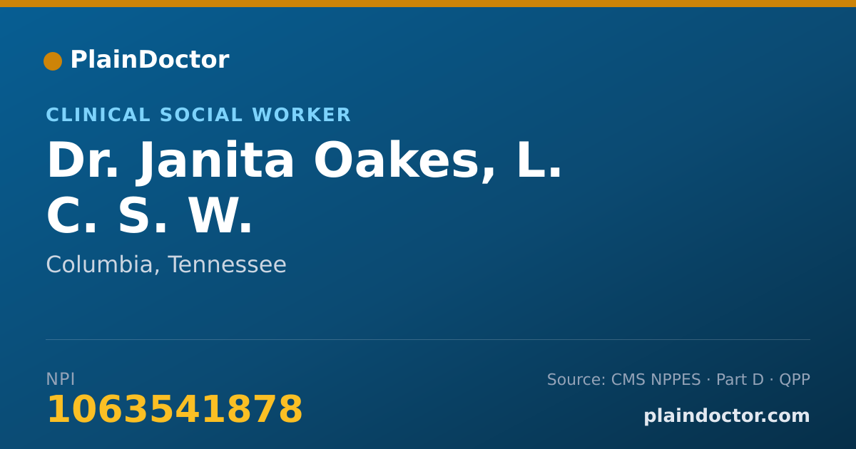 Shareable card for Janita Oakes, L. C. S. W. - Clinical Social Worker, Columbia, TN