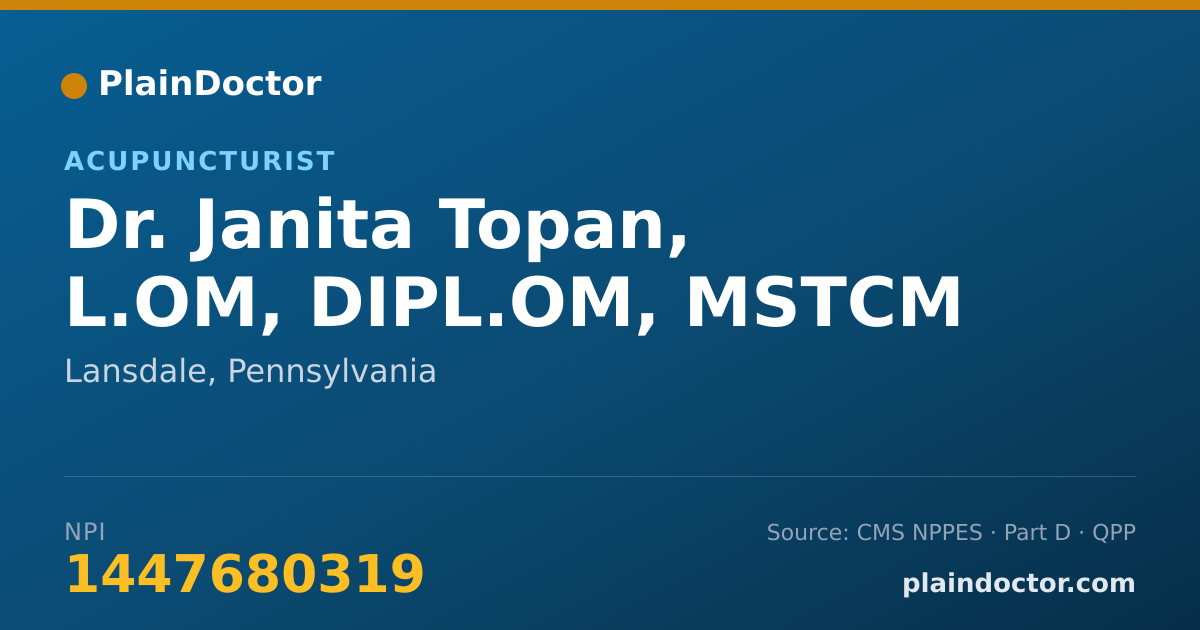 Shareable card for Janita Topan, L.OM, DIPL.OM, MSTCM - Acupuncturist, Lansdale, PA