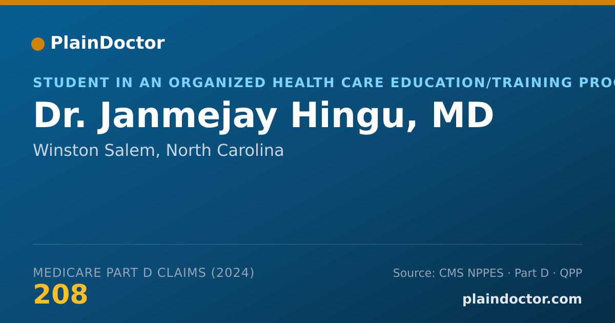 Shareable card for Janmejay Hingu, MD - Student in an Organized Health Care Education/Training Program, Winston Salem, NC