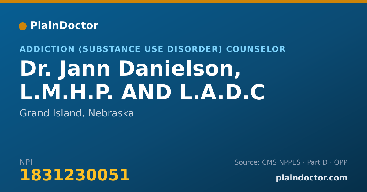 Shareable card for Jann Danielson, L.M.H.P. AND L.A.D.C - Addiction (Substance Use Disorder) Counselor, Grand Island, NE