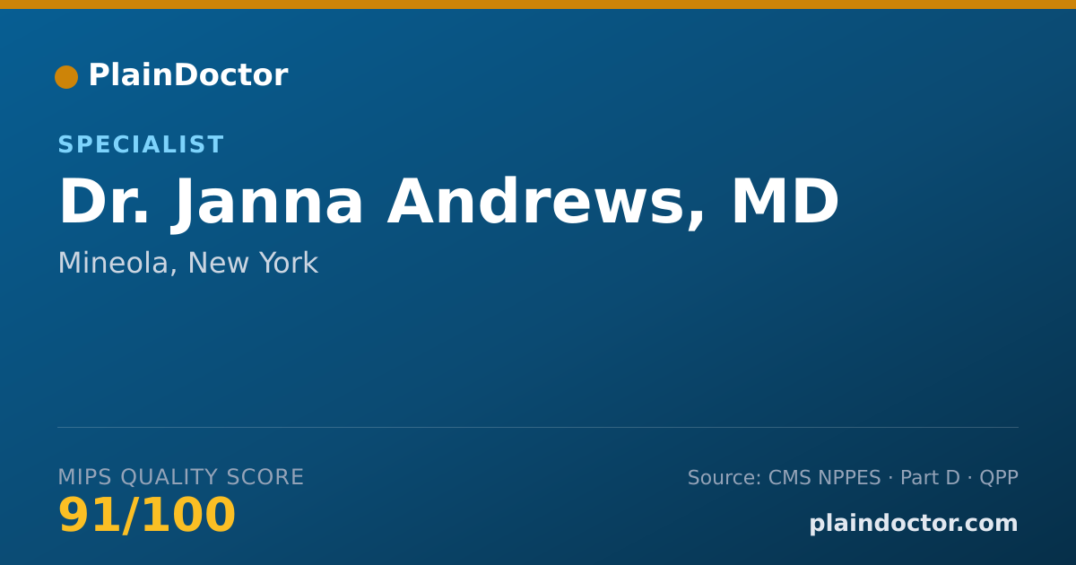 Shareable card for Janna Andrews, MD - Specialist, Mineola, NY