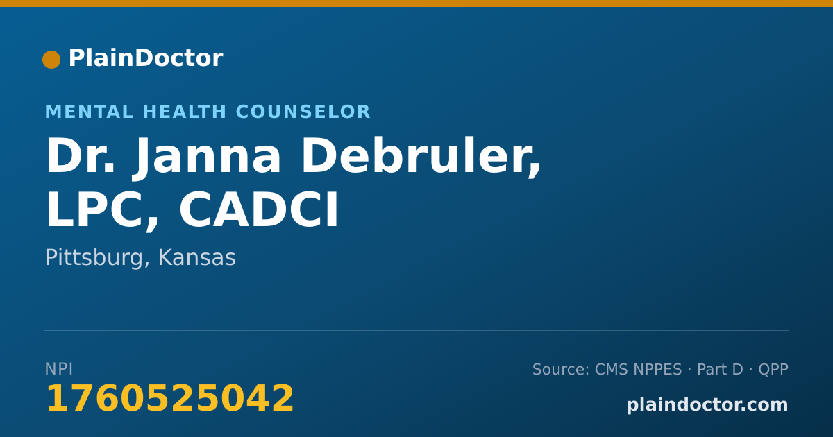 Shareable card for Janna Debruler, LPC, CADCI - Mental Health Counselor, Pittsburg, KS
