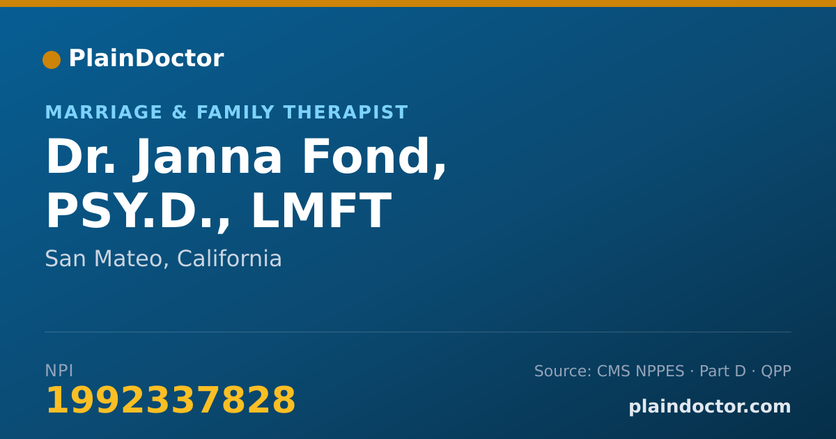 Shareable card for Janna Fond, PSY.D., LMFT - Marriage & Family Therapist, San Mateo, CA
