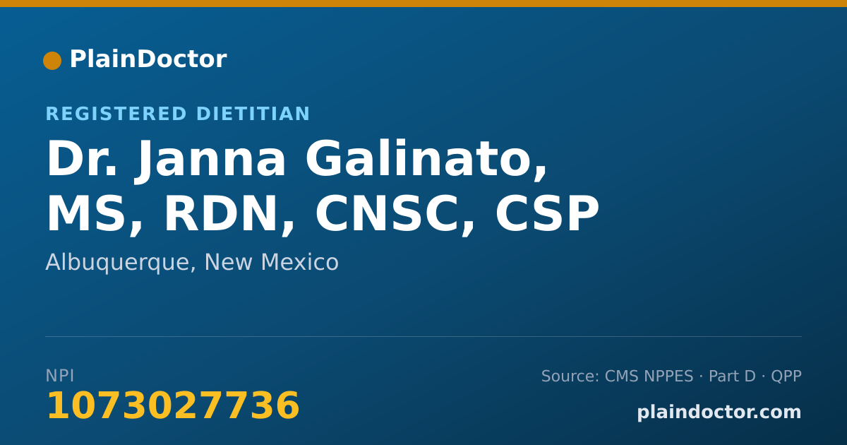 Shareable card for Janna Galinato, MS, RDN, CNSC, CSP - Registered Dietitian, Albuquerque, NM