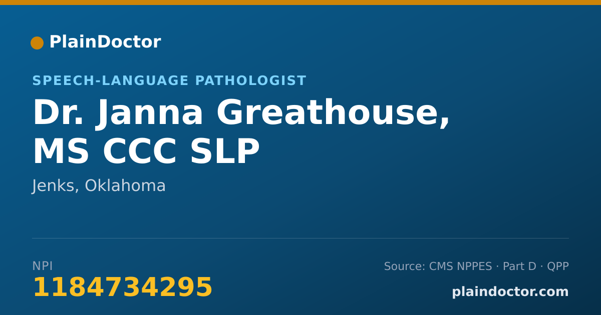 Shareable card for Janna Greathouse, MS CCC SLP - Speech-Language Pathologist, Jenks, OK