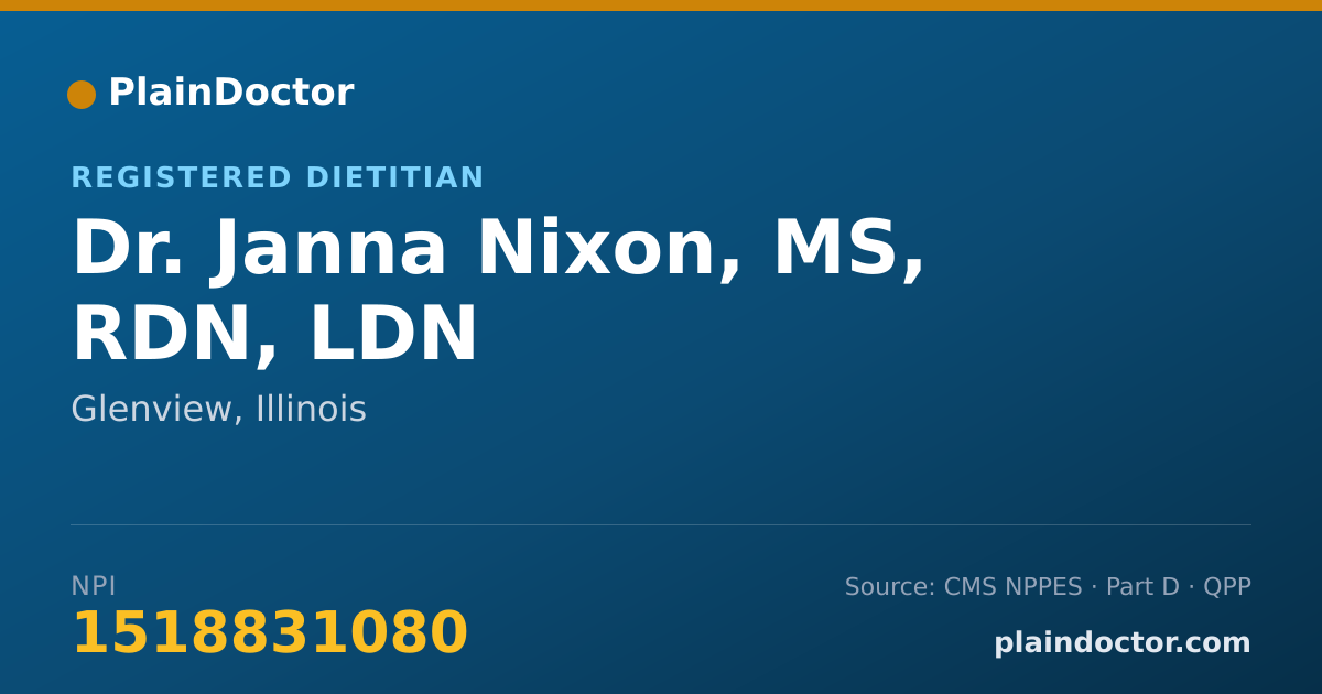 Shareable card for Janna Nixon, MS, RDN, LDN - Registered Dietitian, Glenview, IL