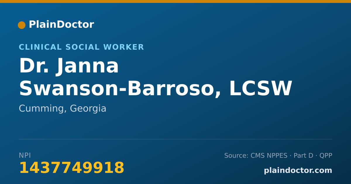 Shareable card for Janna Swanson-Barroso, LCSW - Clinical Social Worker, Cumming, GA