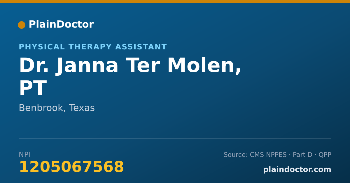 Shareable card for Janna Ter Molen, PT - Physical Therapy Assistant, Benbrook, TX