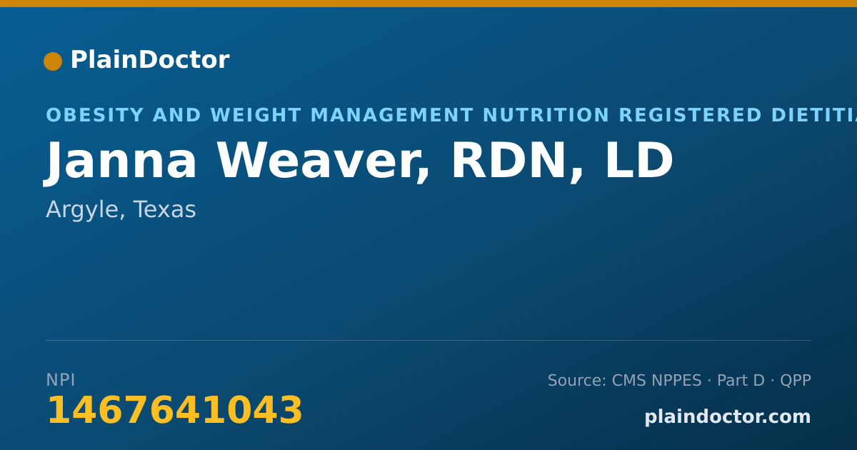 Shareable card for Janna Weaver, RDN, LD - Obesity and Weight Management Nutrition Registered Dietitian, Argyle, TX