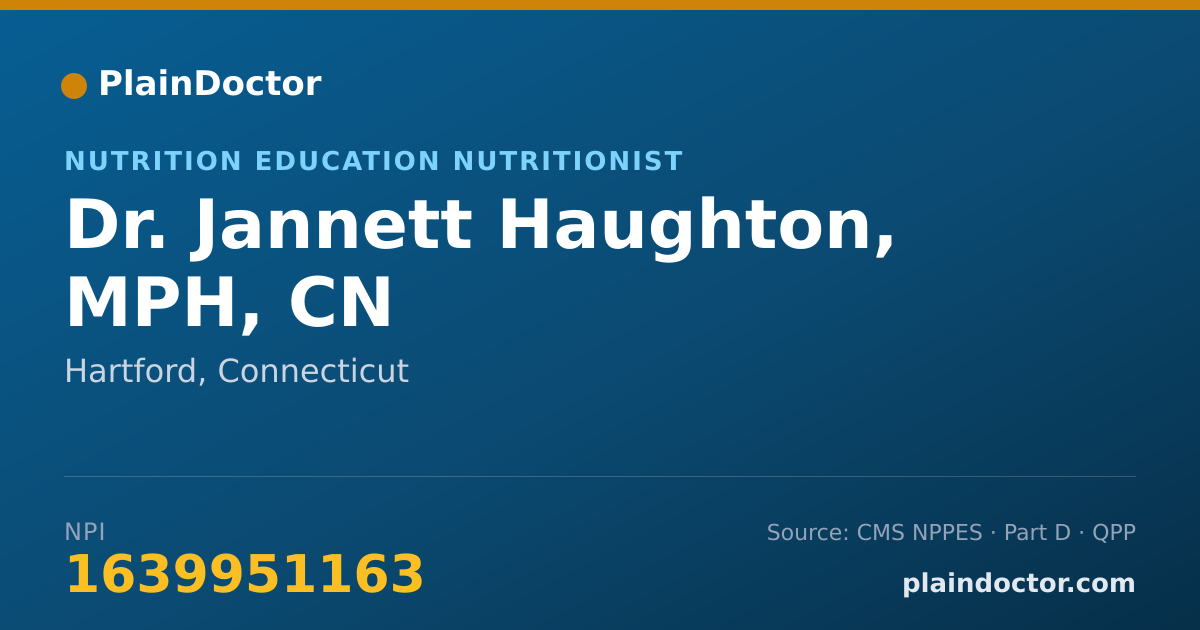 Shareable card for Jannett Haughton, MPH, CN - Nutrition Education Nutritionist, Hartford, CT