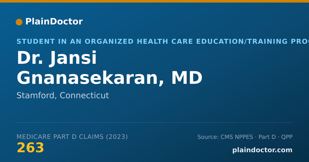 Shareable card for Jansi Gnanasekaran, MD - Student in an Organized Health Care Education/Training Program, Stamford, CT