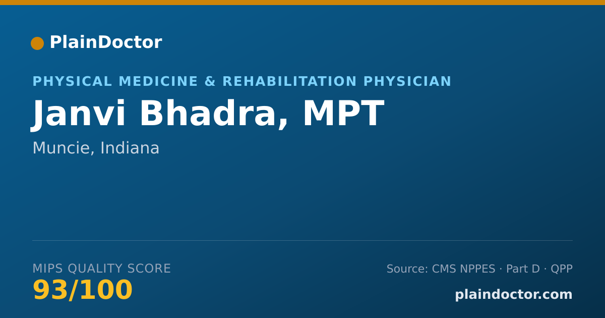 Shareable card for Janvi Bhadra, MPT - Physical Medicine & Rehabilitation Physician, Muncie, IN
