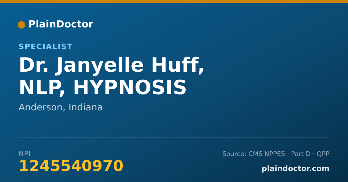 Shareable card for Janyelle Huff, NLP, HYPNOSIS - Specialist, Anderson, IN