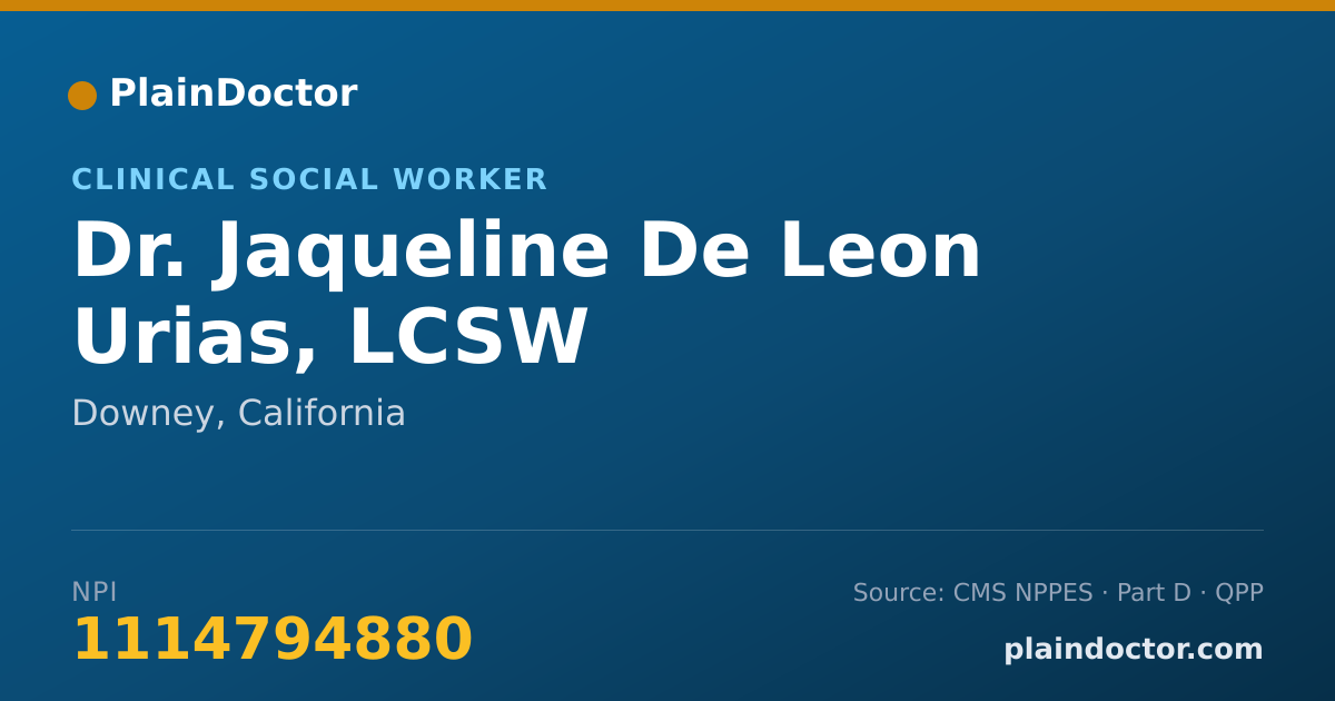 Shareable card for Jaqueline De Leon Urias, LCSW - Clinical Social Worker, Downey, CA